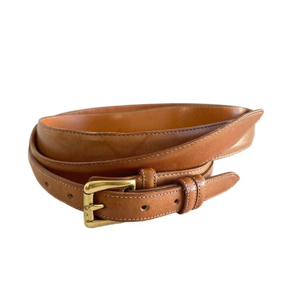 SAS genuine leather Belt 51 Size 48 Tan/Beige Brass Buckle Made in USA - Picture 1 of 9